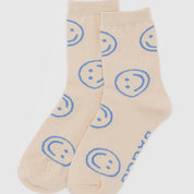 Crew Socks (Ecru Periwinkle Happy)