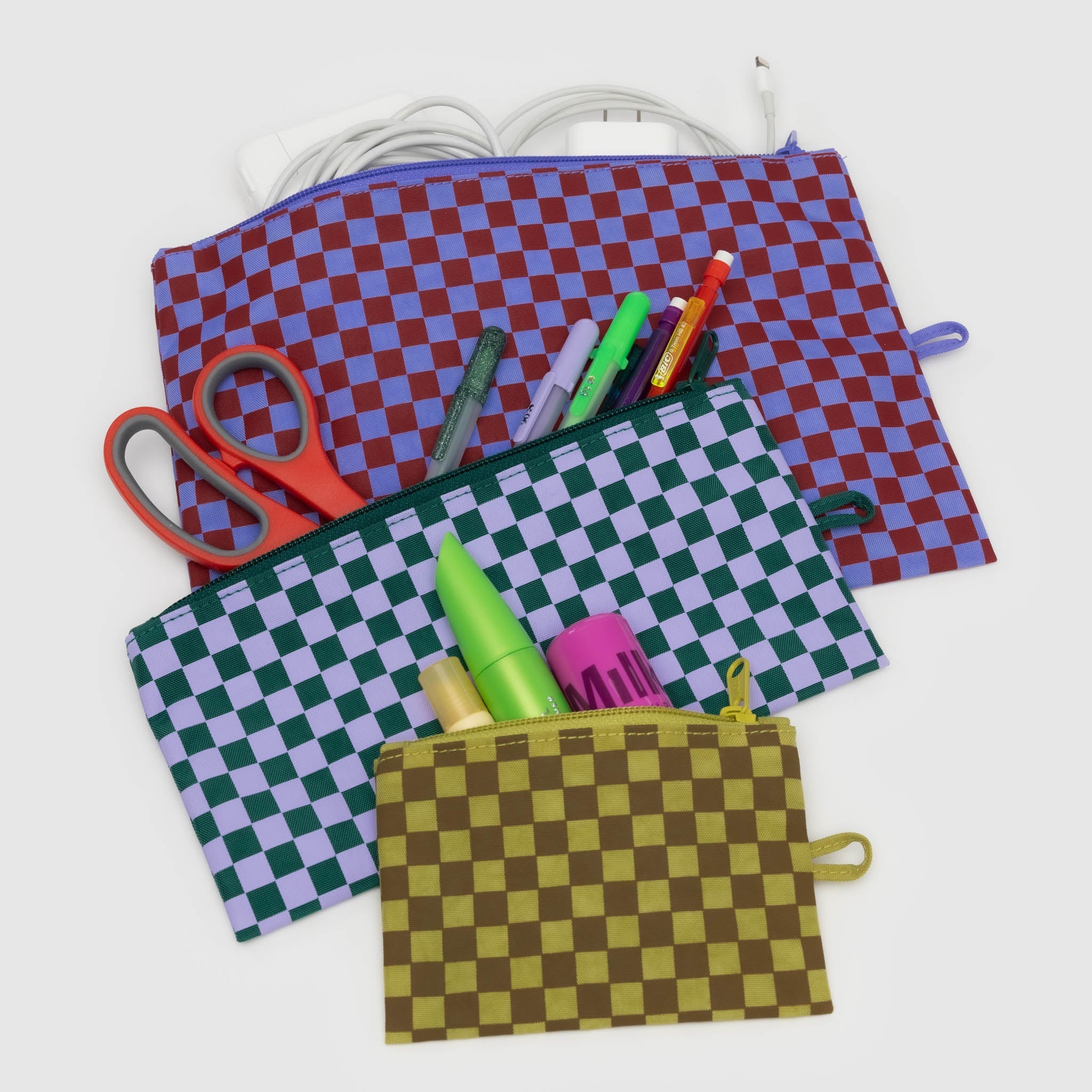 BAGGU Flat Pouch Set (Jewel Checks)