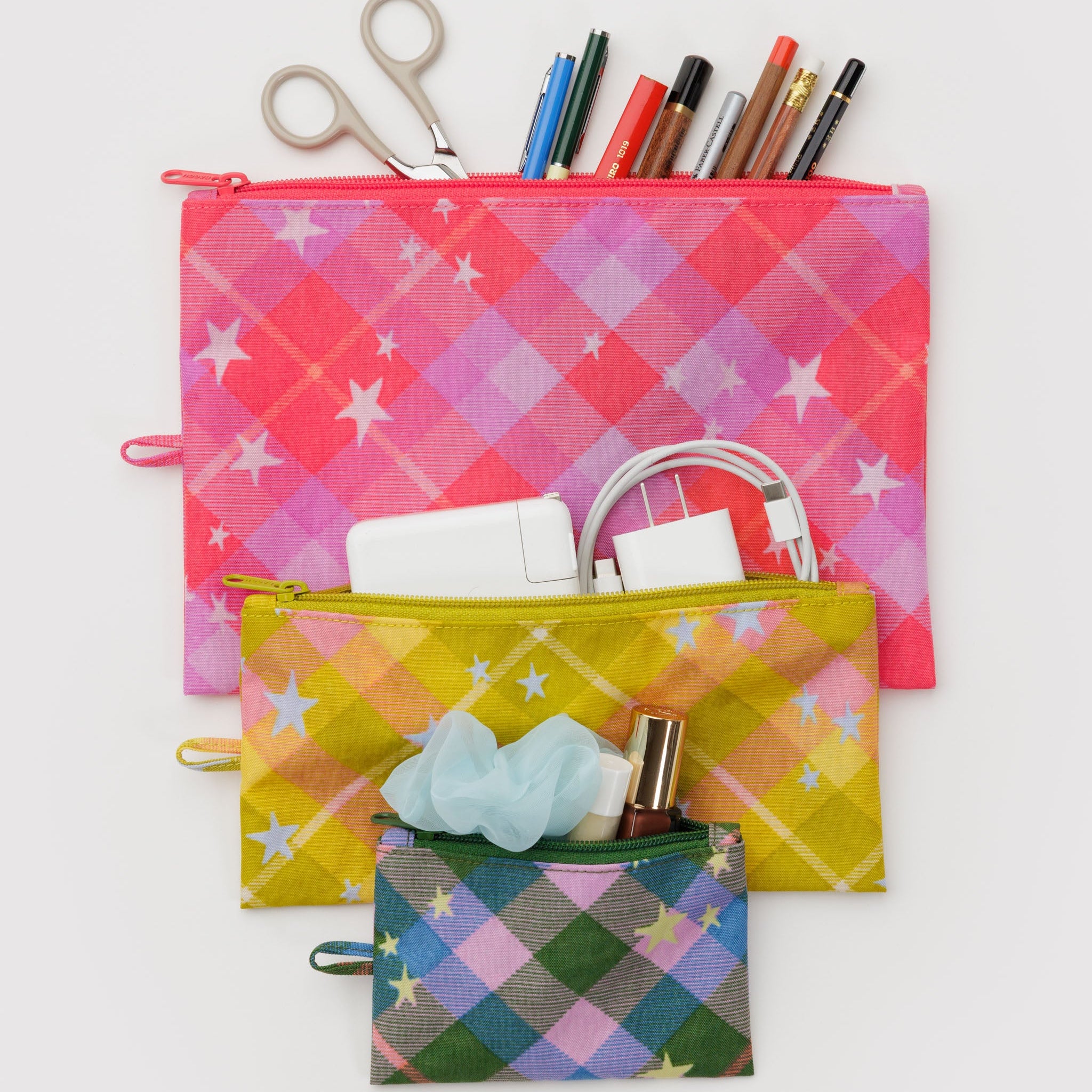 BAGGU Flat Pouch Set (Star Plaid)