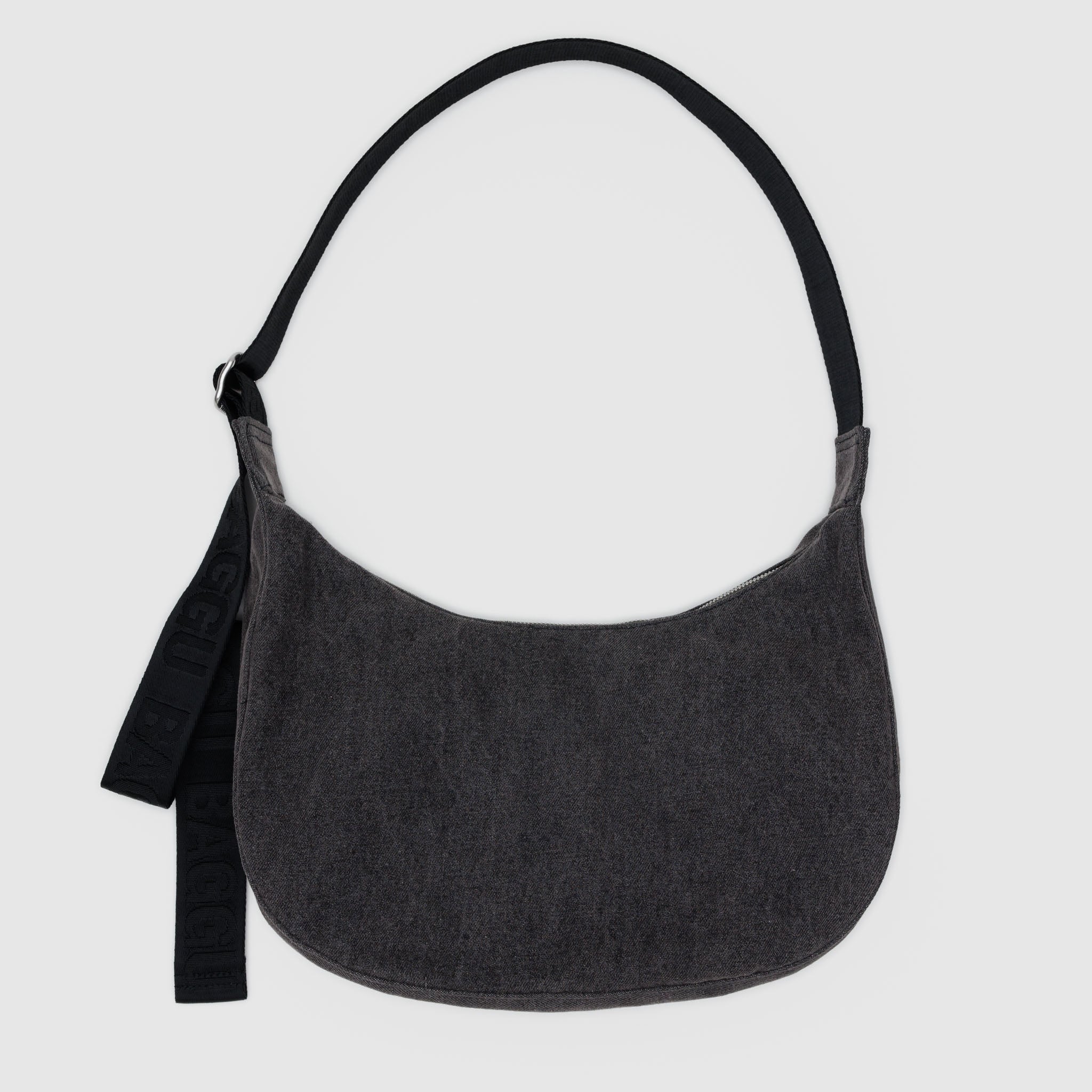 BAGGU Medium Denim Crescent Bag (Washed Black Denim)