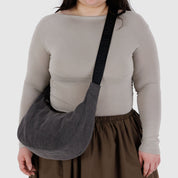 BAGGU Medium Denim Crescent Bag (Washed Black Denim)