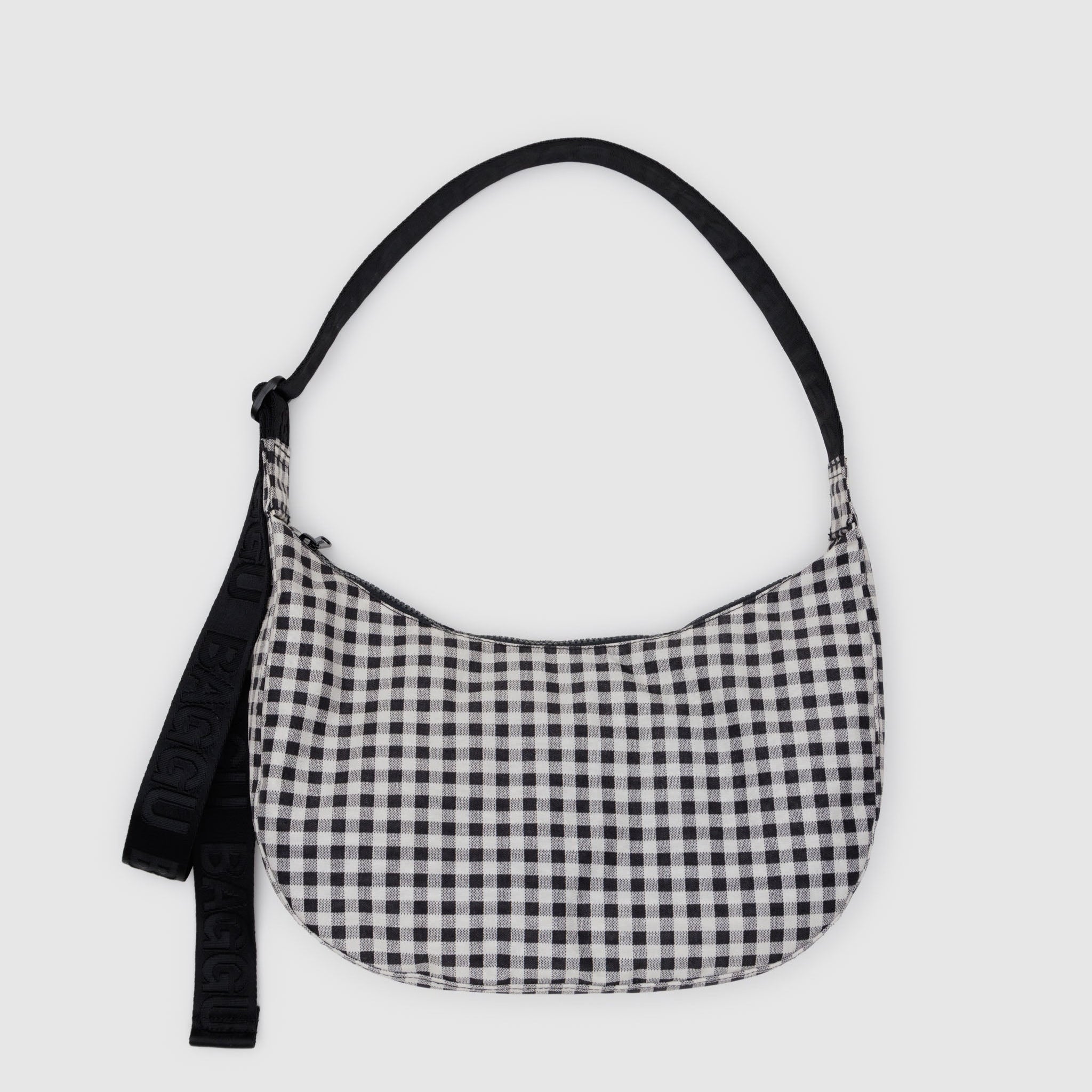 BAGGU Medium Crescent Nylon Bag (Black & White Gingham)