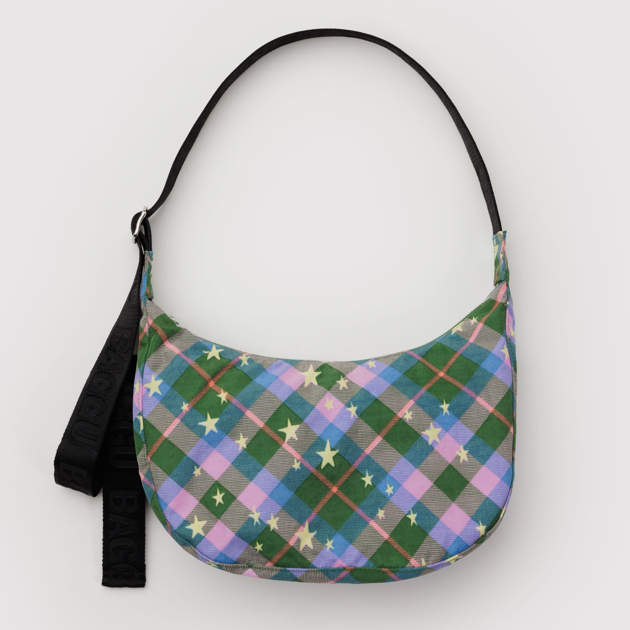 BAGGU Medium Crescent Bag (Green Star Plaid)