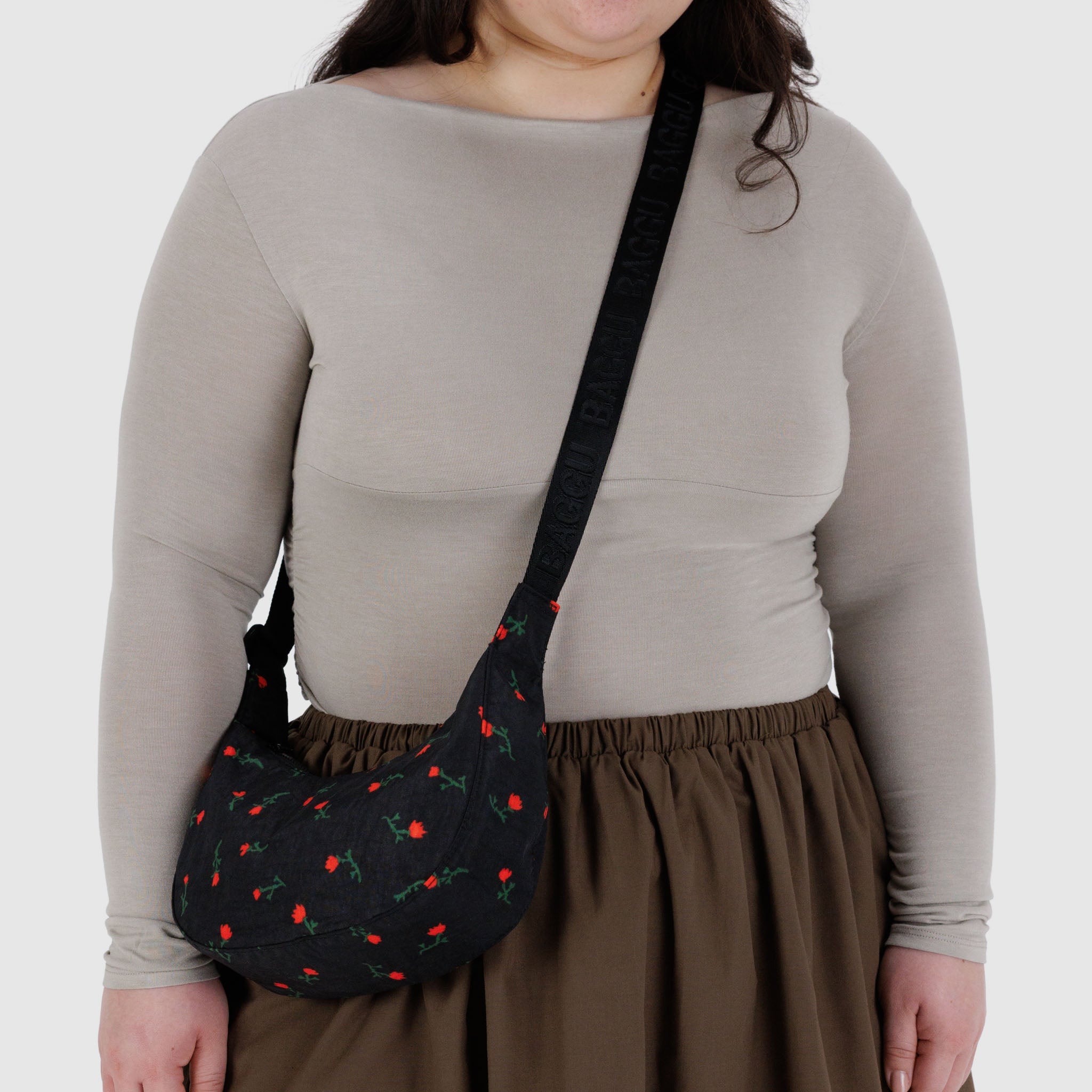 BAGGU Small Crescent Nylon Bag (Painted Wildflower)