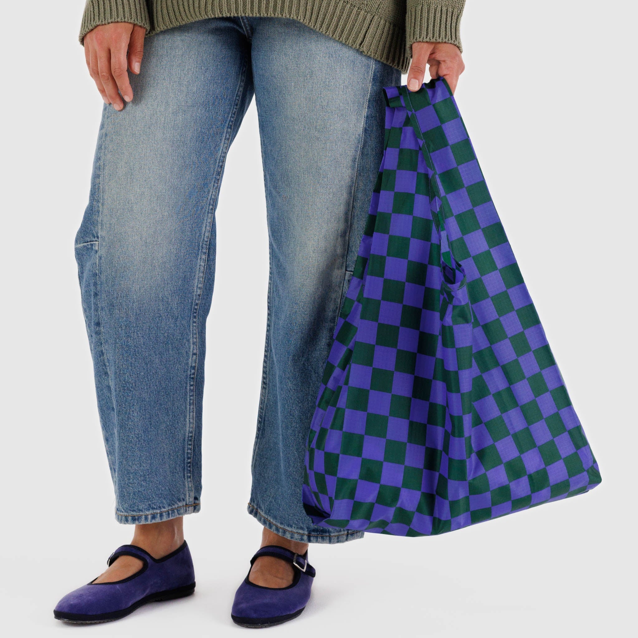 BAGGU Standard Reusable Bag (Iris Green Check)