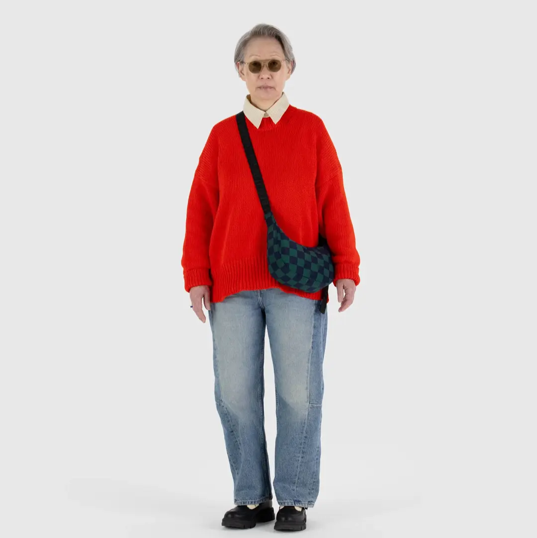 BAGGU Small Nylon Crescent Bag - Navy green Check