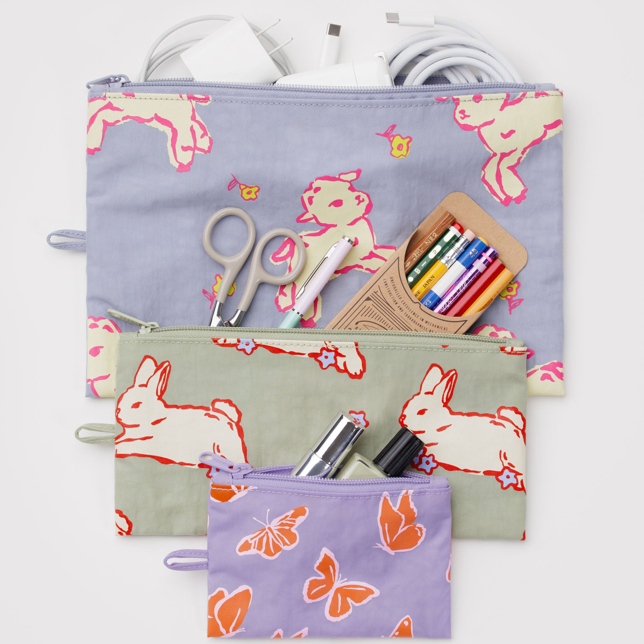 BAGGU Flat Pouch Set (Spring Animals)