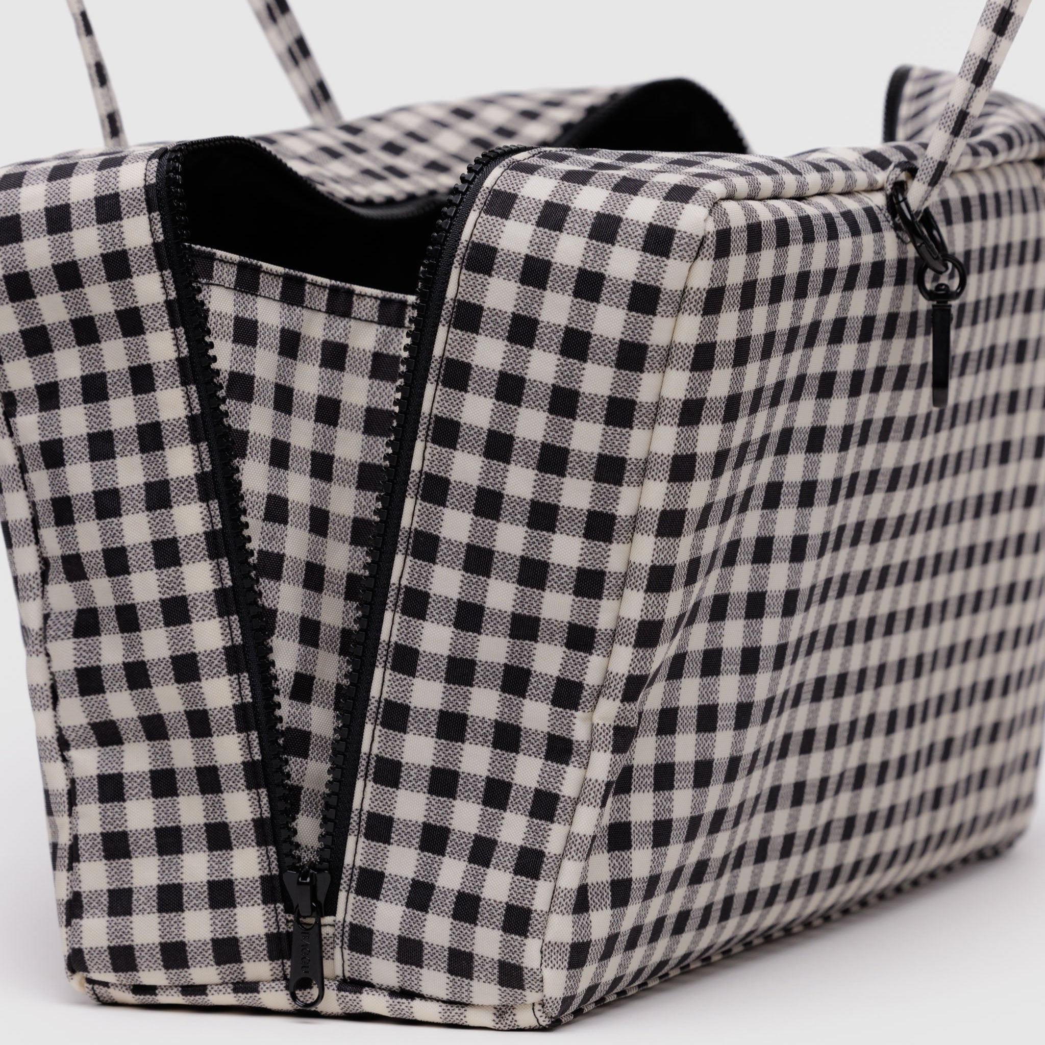 BAGGU Medium Nylon Bowler Bag (Black & White Gingham)