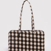 BAGGU Medium Nylon Bowler Bag (Blurred Gingham Brown)