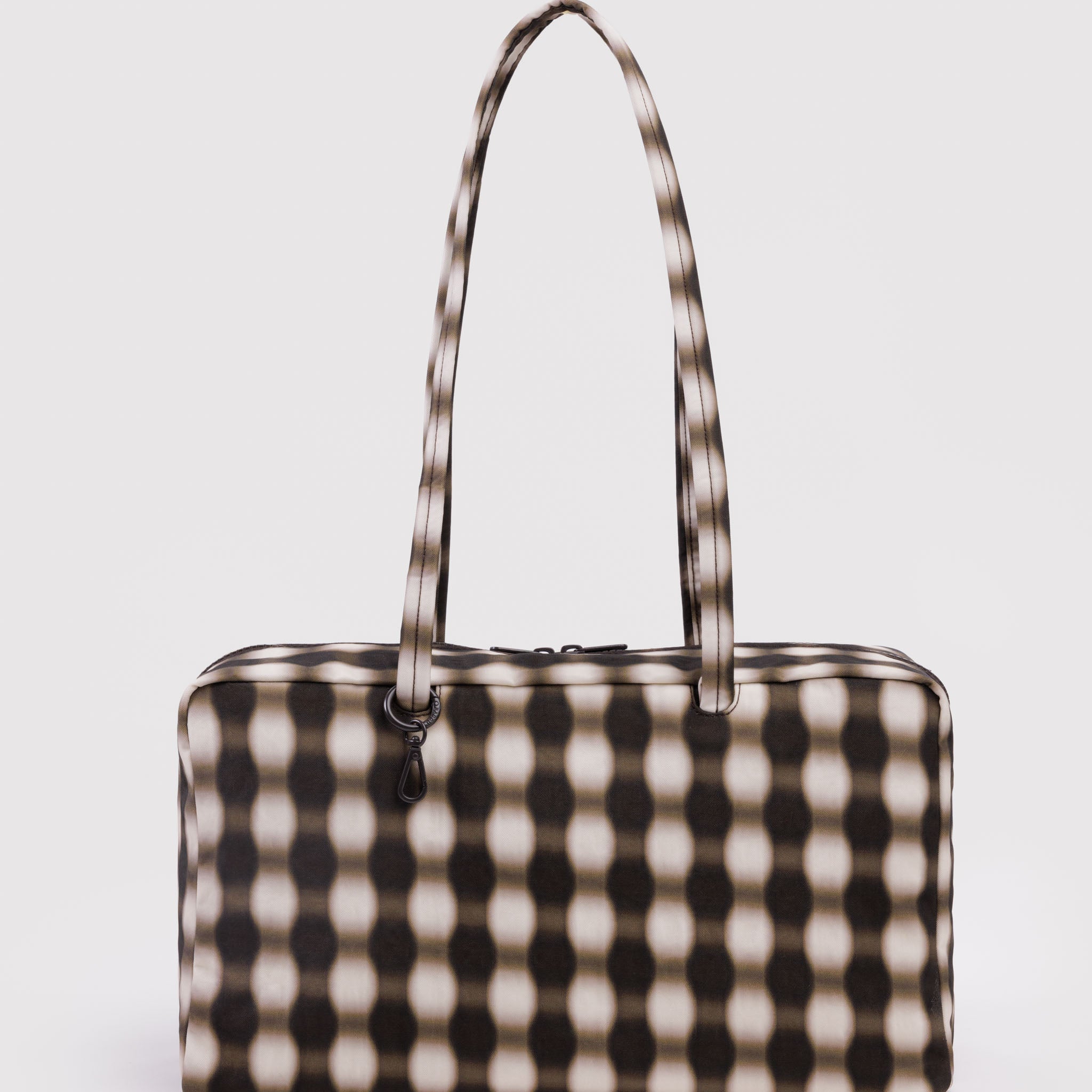 BAGGU Medium Nylon Bowler Bag (Blurred Gingham Brown)