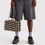 BAGGU Medium Nylon Bowler Bag (Blurred Gingham Brown)