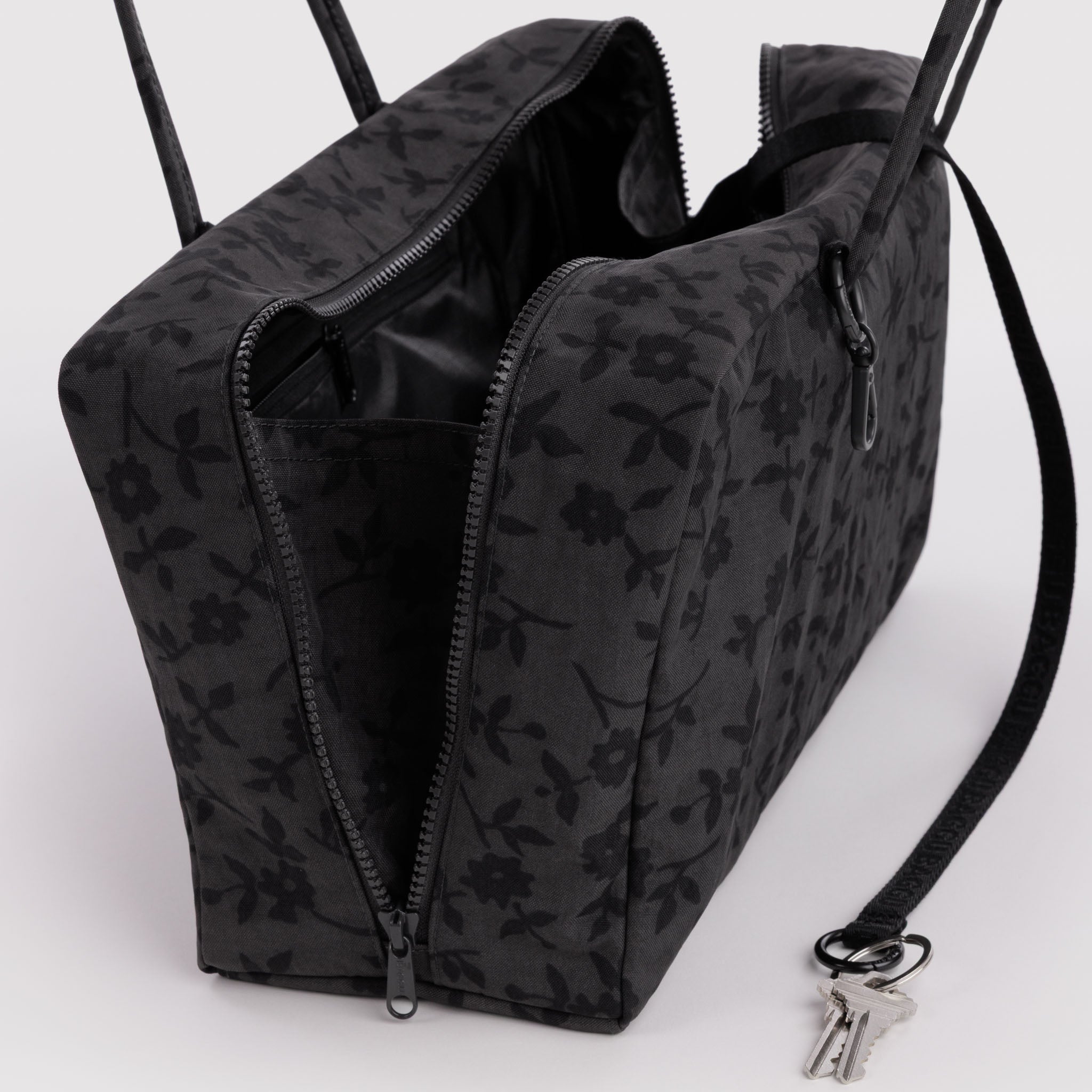 BAGGU Medium Nylon Bowler Bag (Charcoal Ditsy Floral)