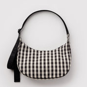 BAGGU Medium Crescent Bag (Black and Cream Gingham)