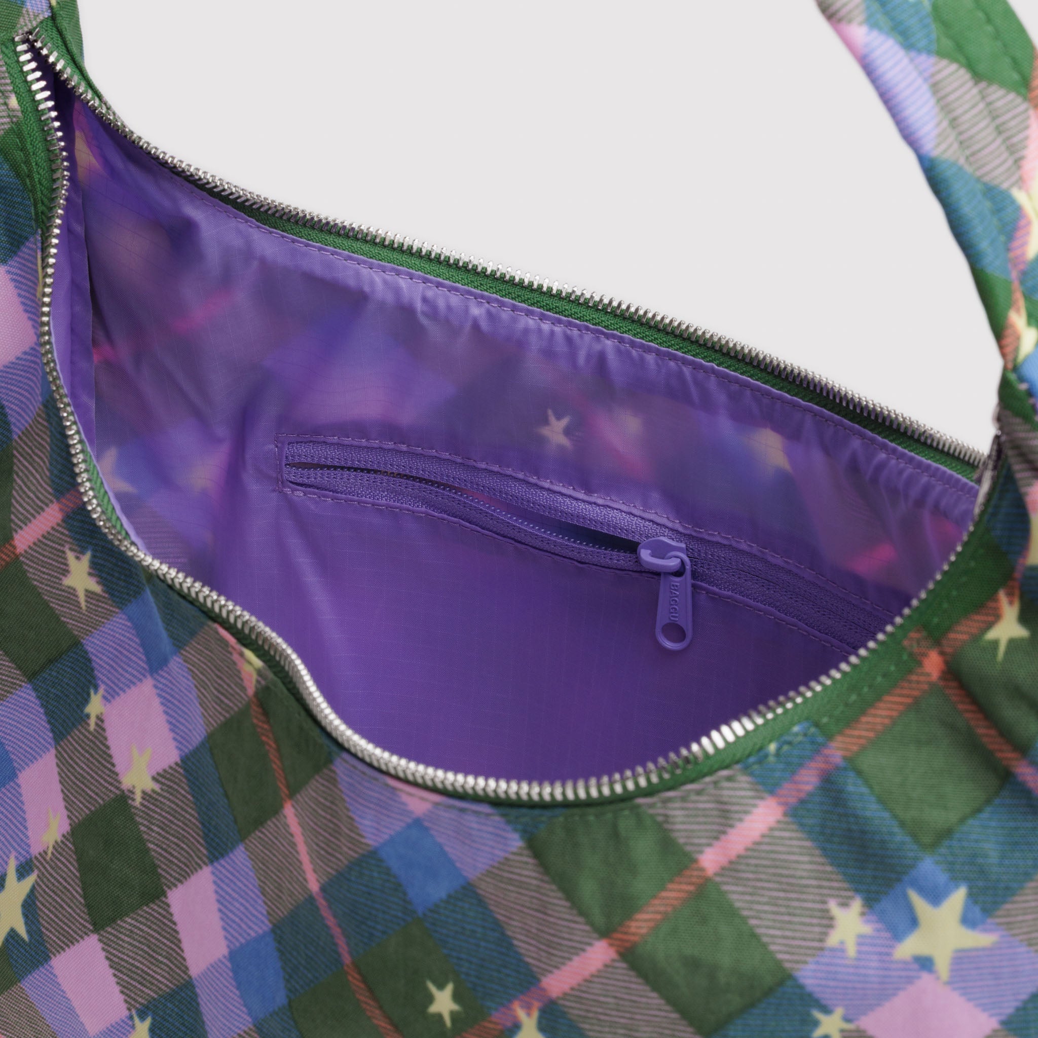 BAGGU Nylon Shoulder Bag (Green Star Plaid)